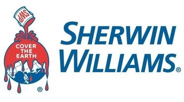 Sherwin-Williams logo with paint can pouring over the earth illustration.