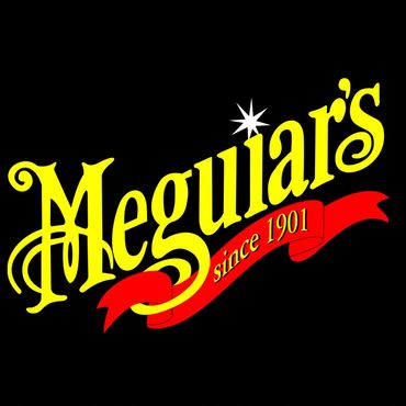 Meguiar's logo with a red ribbon and sparkle on a black background.