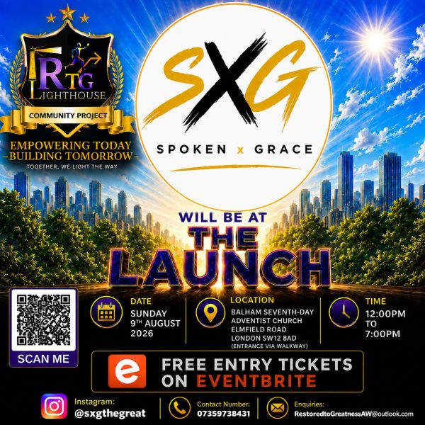 Spoken x Grace launch event on August 9, 2026, at Balham Seventh-Day Adventist Church.