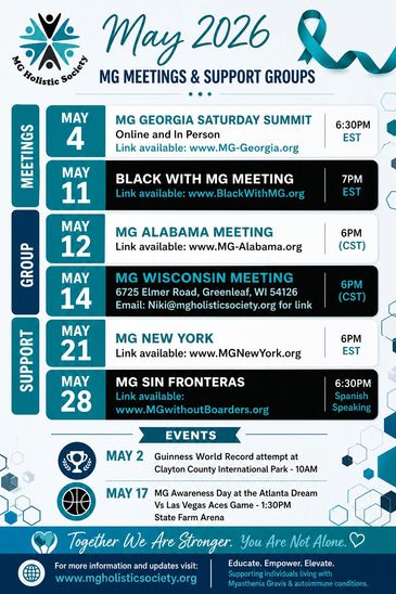 May 2026 MG Holistic Society meetings and events schedule.