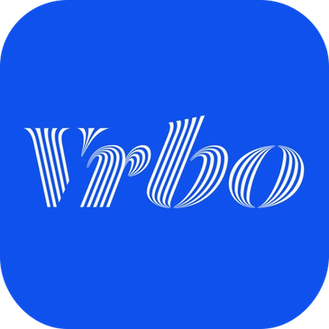 Vrbo logo with stylized white text on a blue background.