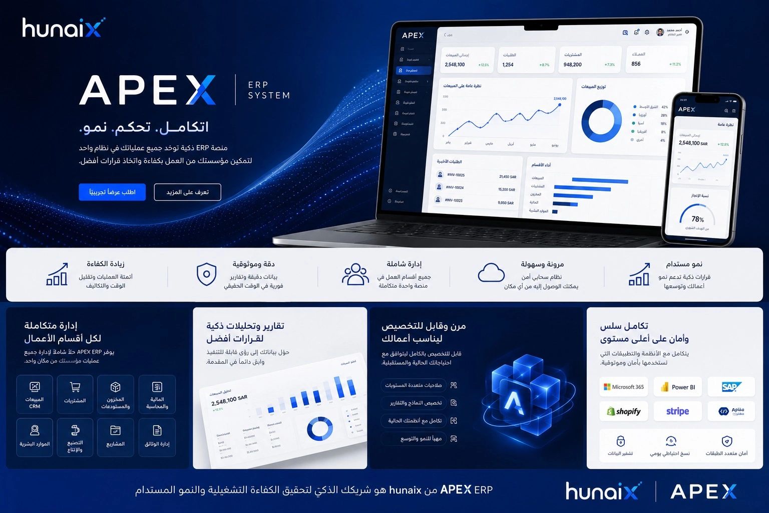 واجهة نظام APEX ERP الذكي لإدارة الأعمال بفعالية وأمان.