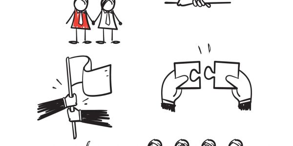Ilustraciones de colaboración y trabajo en equipo.