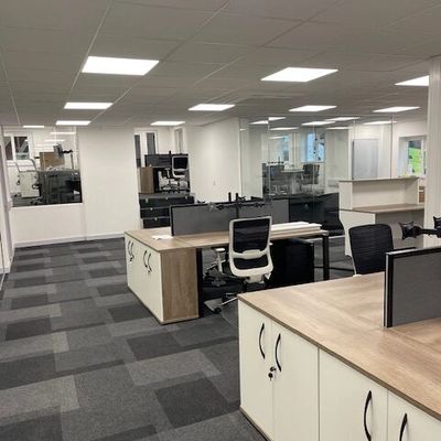 Office fit out completed by TJW Designs Rochester Kent showing open plan workspace