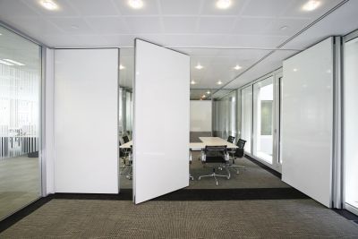 Folding partition wall panels installed in an open plan office Rochester Kent by TJW Designs