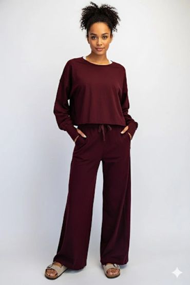 100% Cotton Wide-leg Pant and Long Sleeve Top