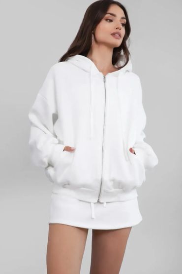 Plush Fleece Loose Fit Zip Up Hoodie with Pockets
