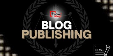 Blog publishing concept with legal-themed design and logo.