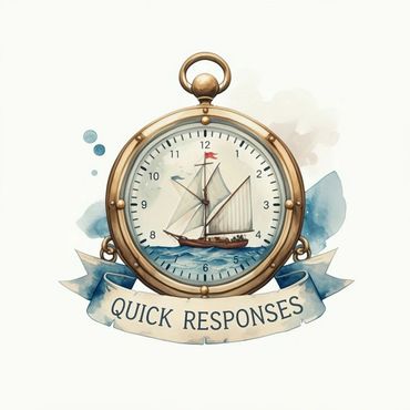 Vintage pocket watch with a sailing ship and 'Quick Responses' banner.