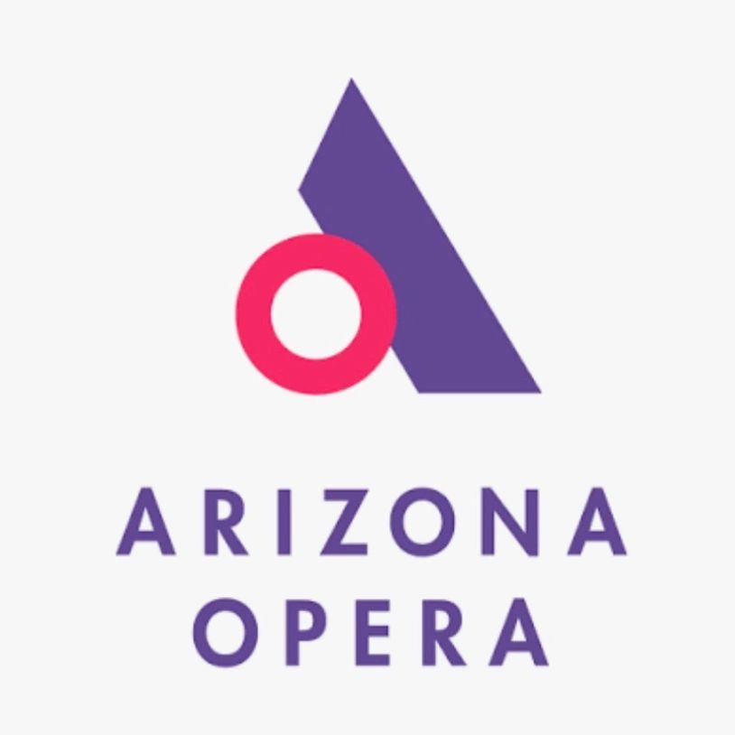 Logo of Arizona Opera with a purple 'A' and red circle.