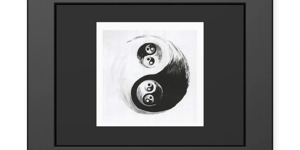 Yin-yang inspired artwork featuring cartoon panda faces.