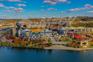 Acrisure Stadium on Pittsburgh's North Shore with fall colors.