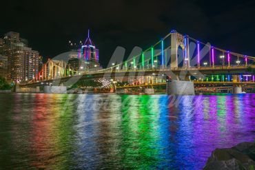 Pittsburgh bridges lit up for pride month.