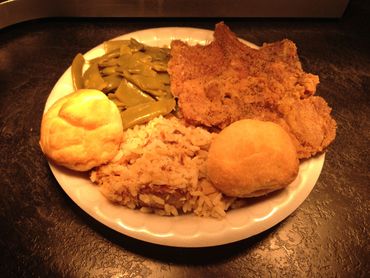Pork chops, green beans and bog for lunch! #bbqtrough