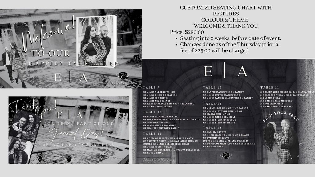 photo-integrated seating charts for $250 add a custom touch.