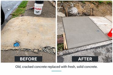 Old, cracked concrete replaced with fresh, solid concrete.