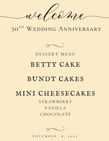 30th wedding anniversary dessert menu.