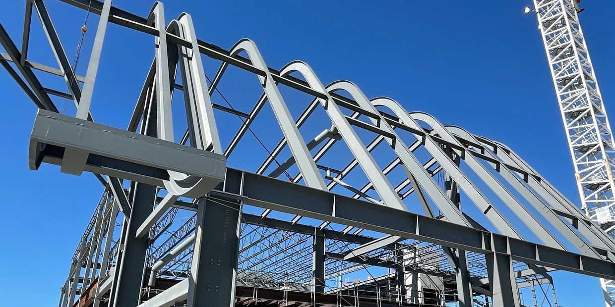 Swooping structural steel feature waterfall