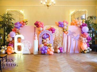 Large children's festival themed balloon display.