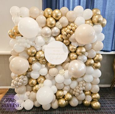 Engagement party balloon wall.