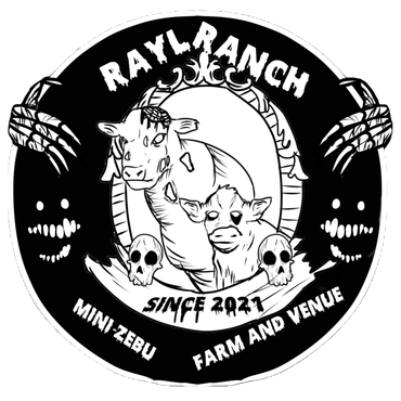 Creepy farm logo with zombies and skulls.