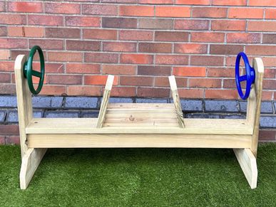 Children's wooden outdoor role play car for two children to drive back to back