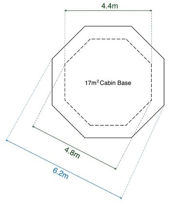 Dimensions - 17m2 WUBI Cabin, Y Caban Mawr Iawn - Base