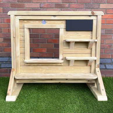 Children's wooden learning resources. Freestanding Role Play Panel / Shop / Garage / Post Office