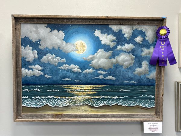 A moonlit ocean scene with waves and clouds, awarded Best of Show.