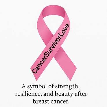 "Pink breast cancer awareness ribbon with 'CancerSurvivorLove' text representing strength, resilienc