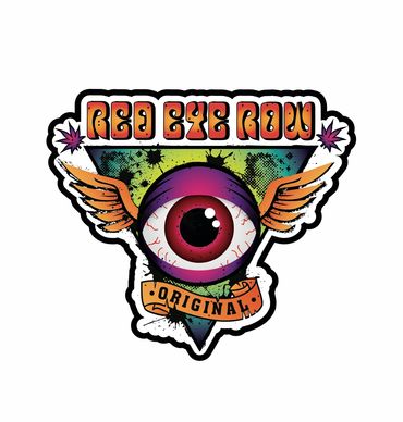 Red eye row original red eyeball bloodshot with wings and cannabis weed leaves