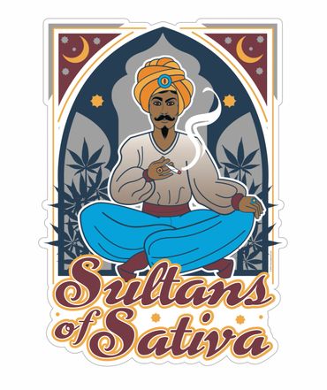 Sultans of Sativa A sultan smoking a joint with cannabis weed leaves
