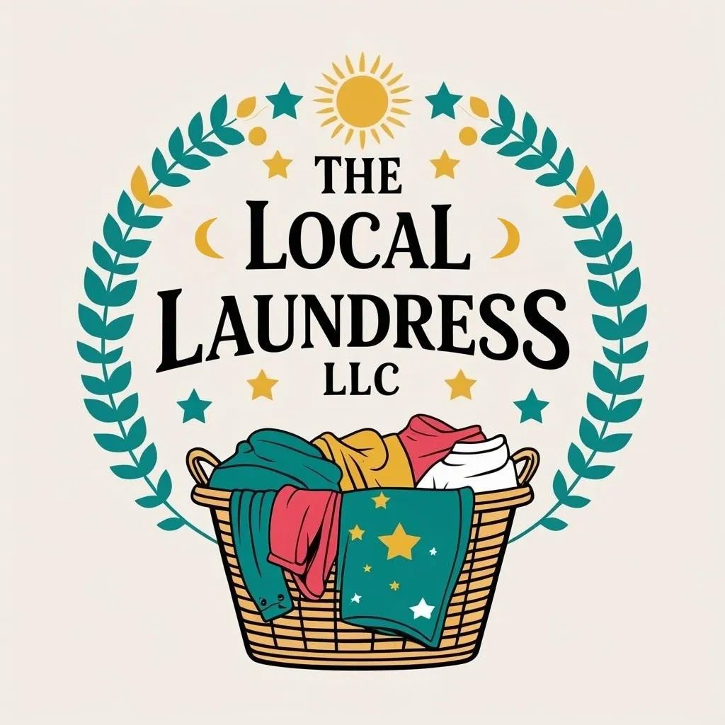 The Local Laundress Logo with colorful clothing in a laundry basket.