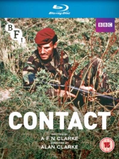 DVD Cover, British Paratrooper in uniform with red beret, gun, behind hedge in Northern Ireland