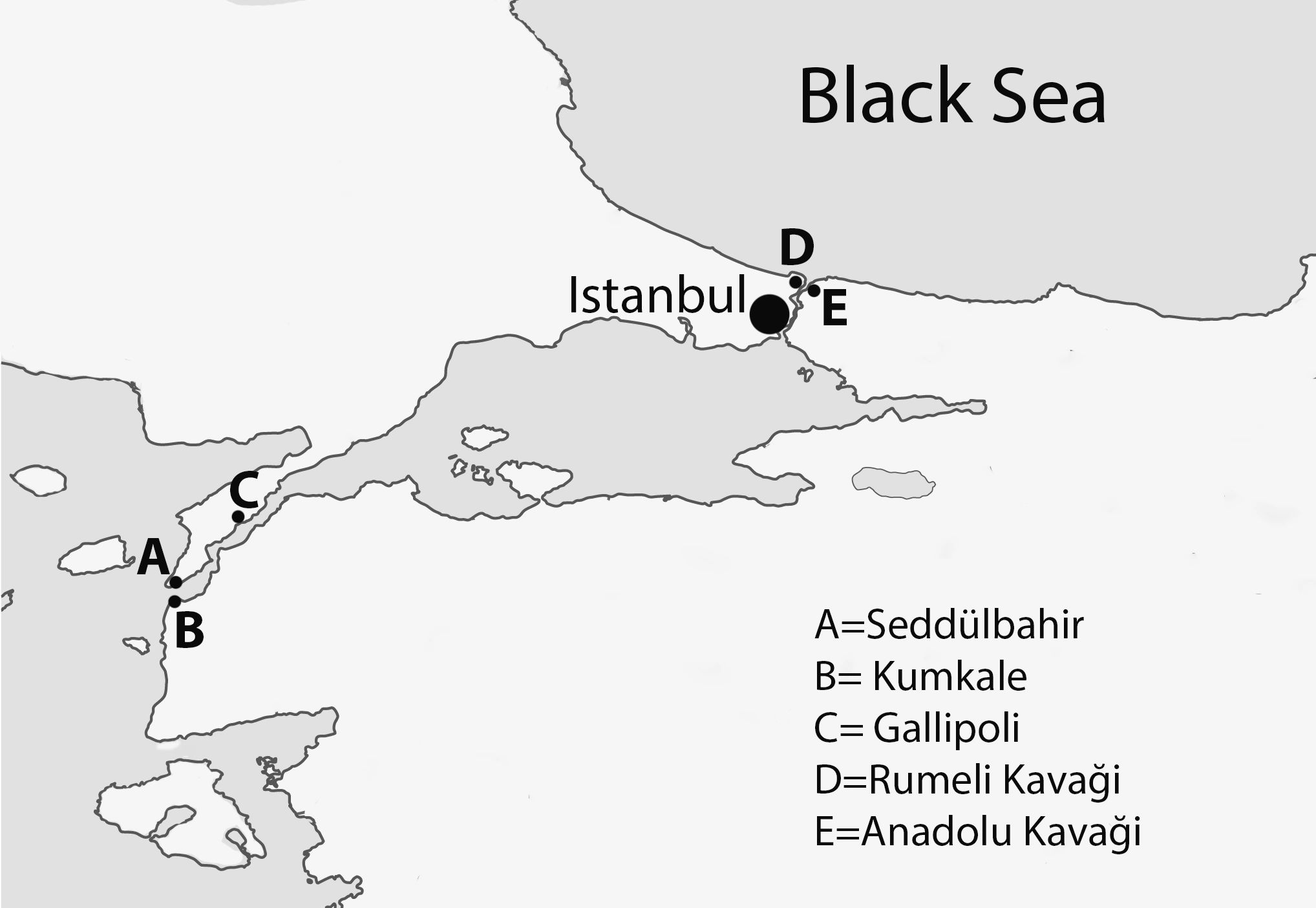 Map of Dardanelles and the Bosporus