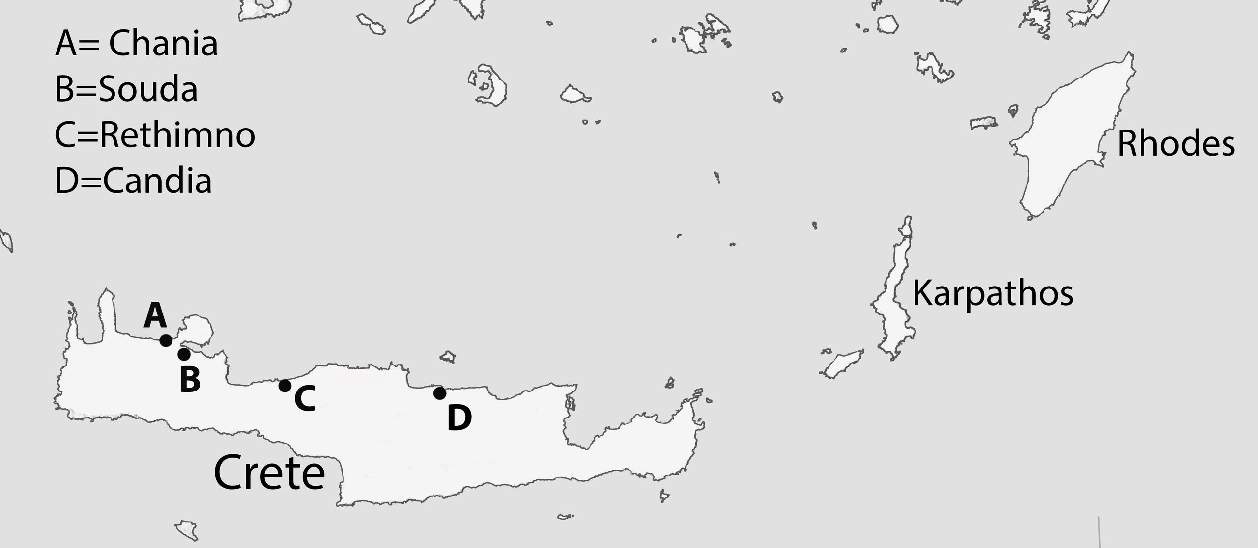 Map of Crete and surrounding islands