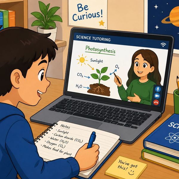 Student attending online science tutoring on photosynthesis.