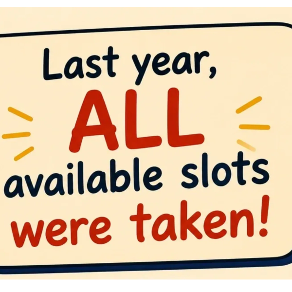 Message about last year's slots being fully booked.