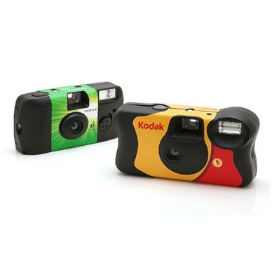 A Fujifilm disposable camera alongside a Kodak disposable camera