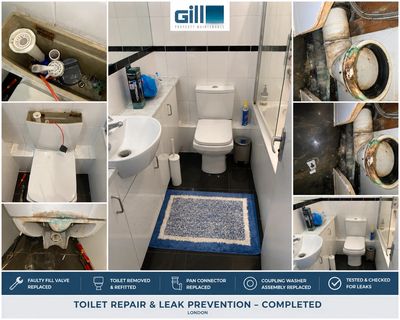 Toilet repair and leak prevention project in Oval London showing replacement of a faulty fill valve.