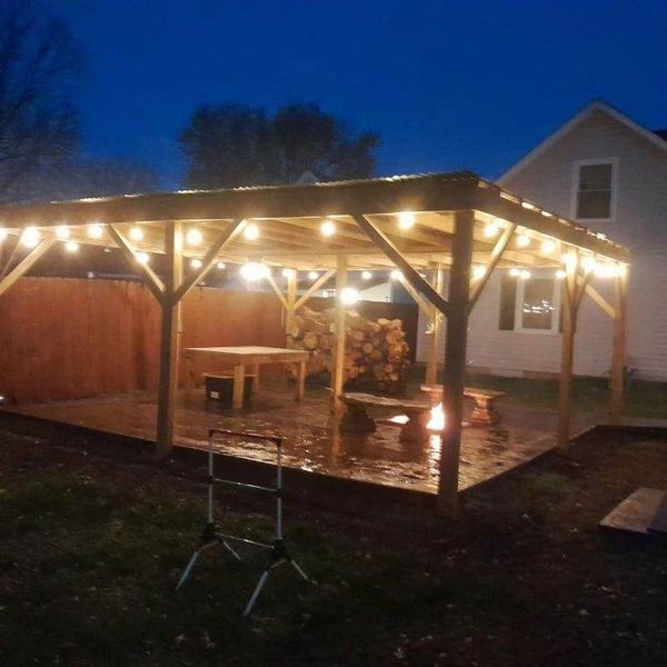 Custom concrete table, concrete benches and patio