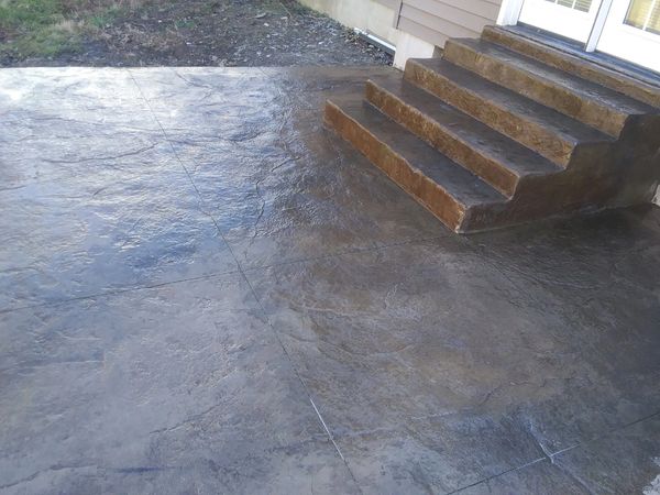 Custom concrete stamped patio and steps