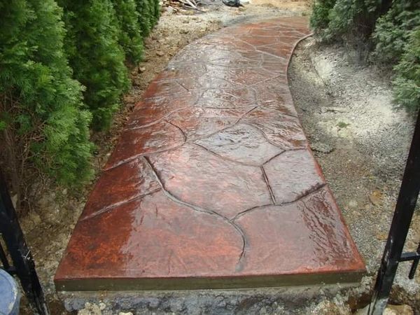 Decorative stamped concrete sidewalk