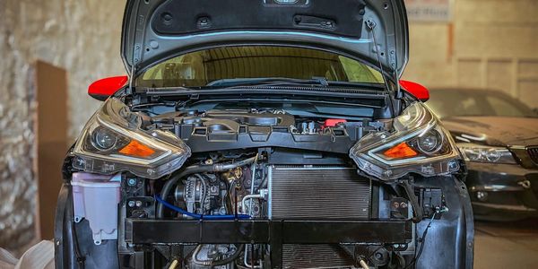 Toyota Aygo with bumper removed and A Frame visible