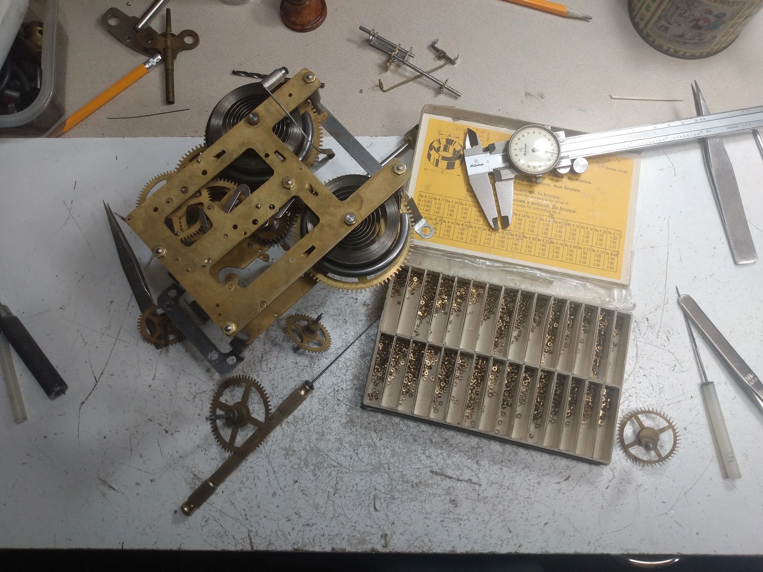 Bushing an American 8-day count wheel clock movement