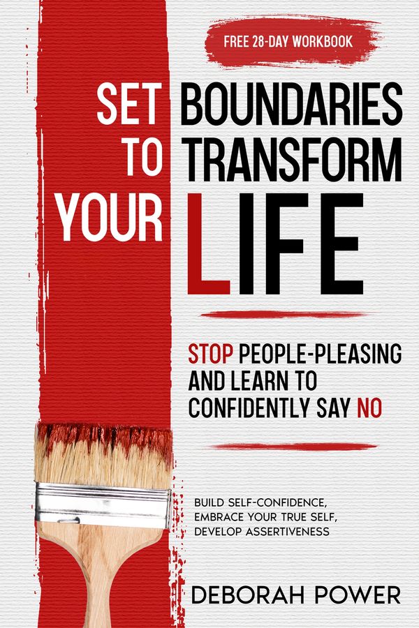 Book cover with bold red and black text about setting boundaries to transform life.