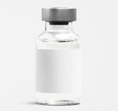 A small clear glass vial with a silver cap.
