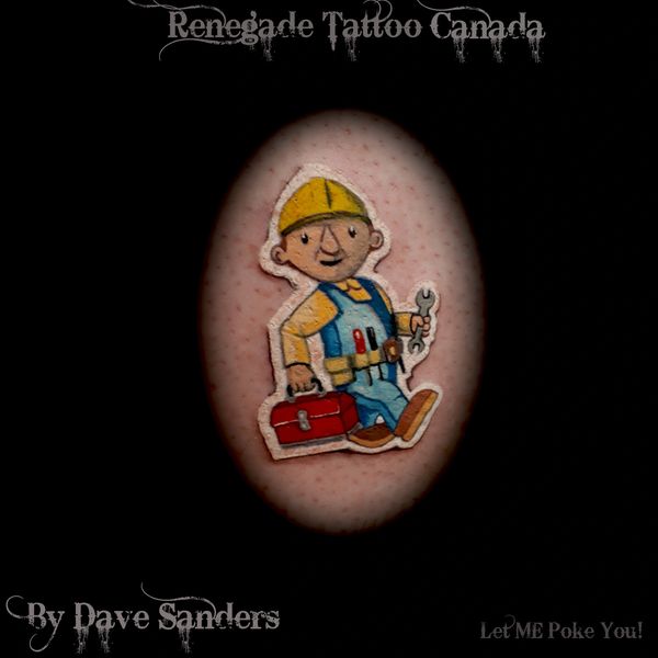 Bob the Builder sticker tattoo with bold colour and crisp outlined cartoon detail