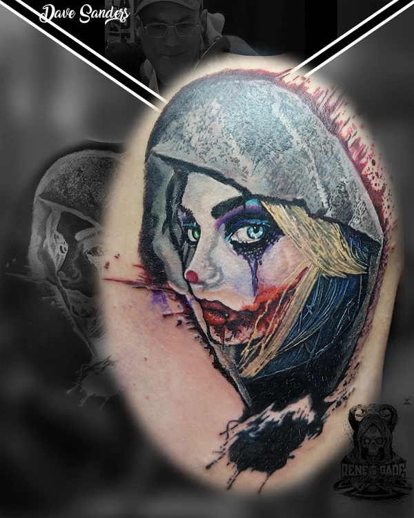 Female Warrior/Clown Portrait by Dave Sanders - Renegade Tattoo Canada, Hamilton, Ontario