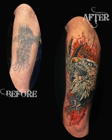 Eagle Tattoo Cover-Up & Rework- Dave Sanders Renegade Tattoo Canada Hamilton Ontario